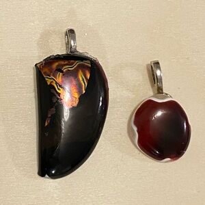 Vintage Beautiful Hand made unique Pendants Earthy tones Black and Red Stone